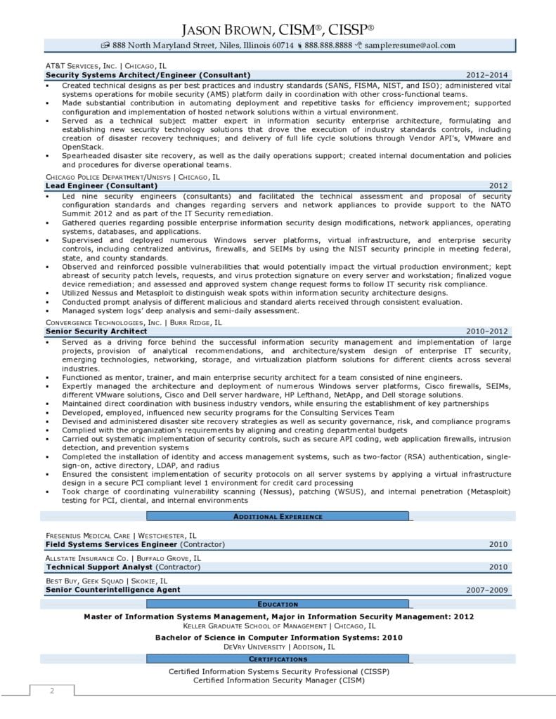 Page 2 Of A Director Of Information Security Resume Example Prepared By Resume Professional Writers