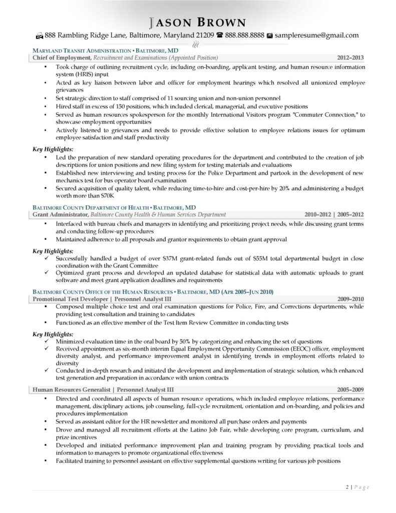 Page 2 Of A Human Resources Director Resume Prepared By Resume Professional Writers