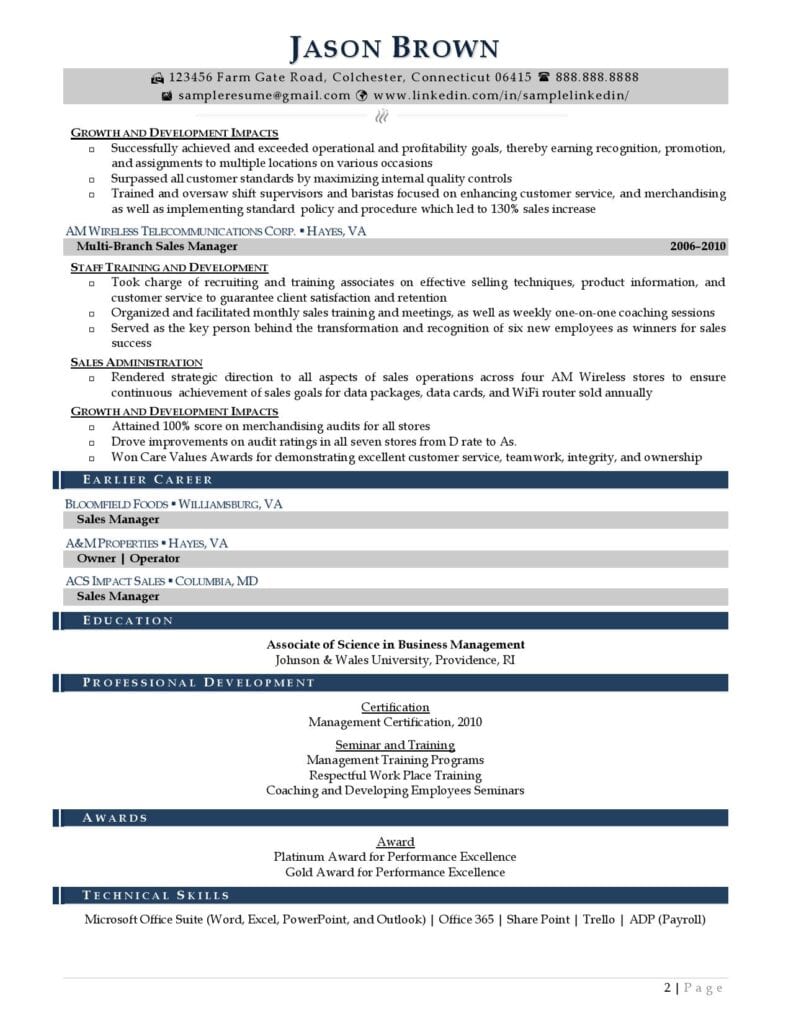 Page 2 Of A Regional Manager Resume Example Prepared By Resume Professional Writers 