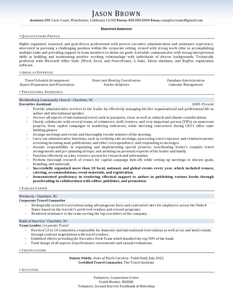 Executive Assistant Resume Example Prepared By Resume Professional Writers