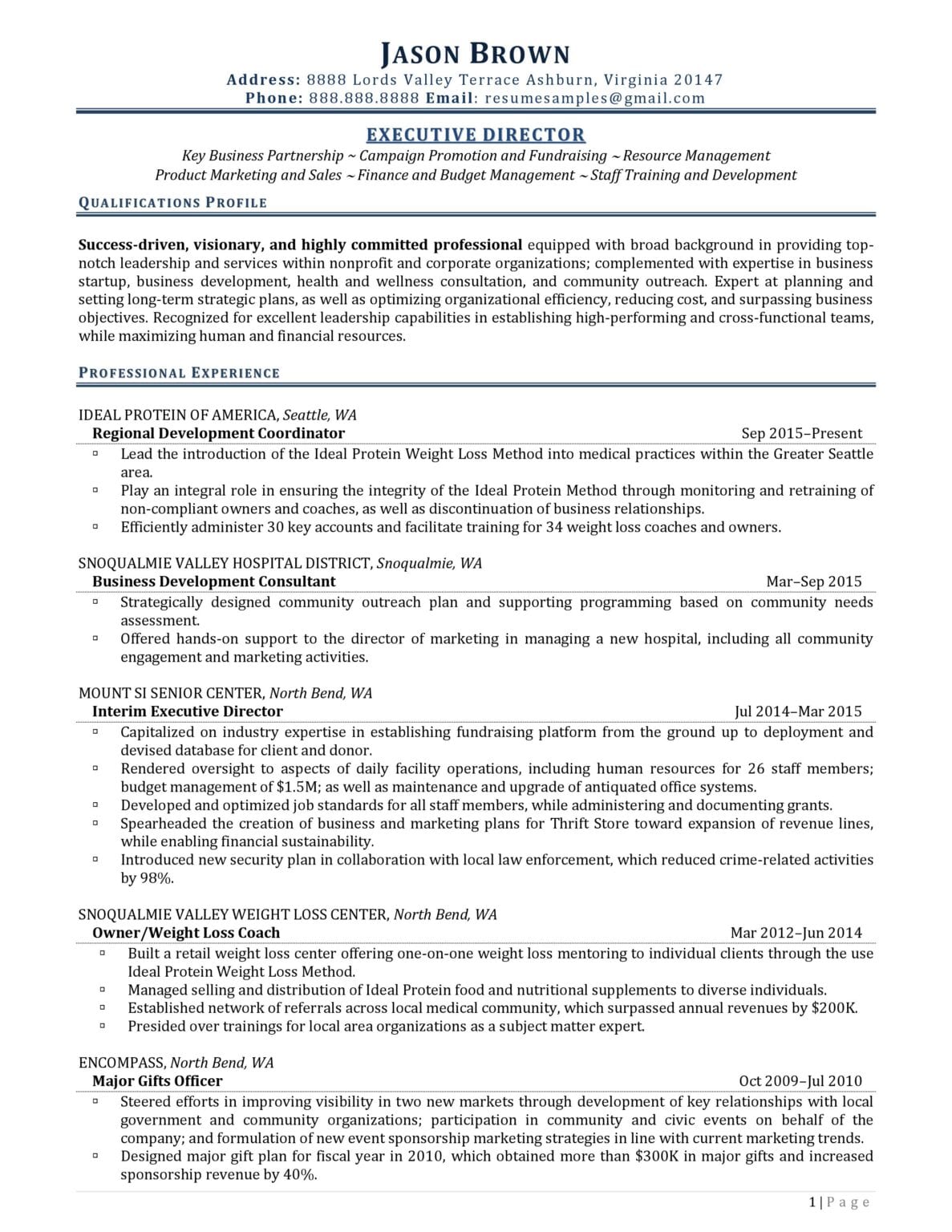 executive summary of resume example