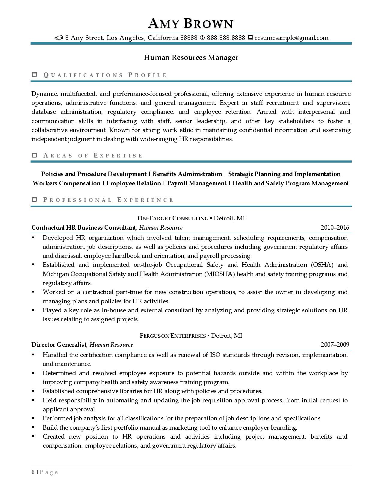 Human Resources Manager Resume Example Best Resume Templates
