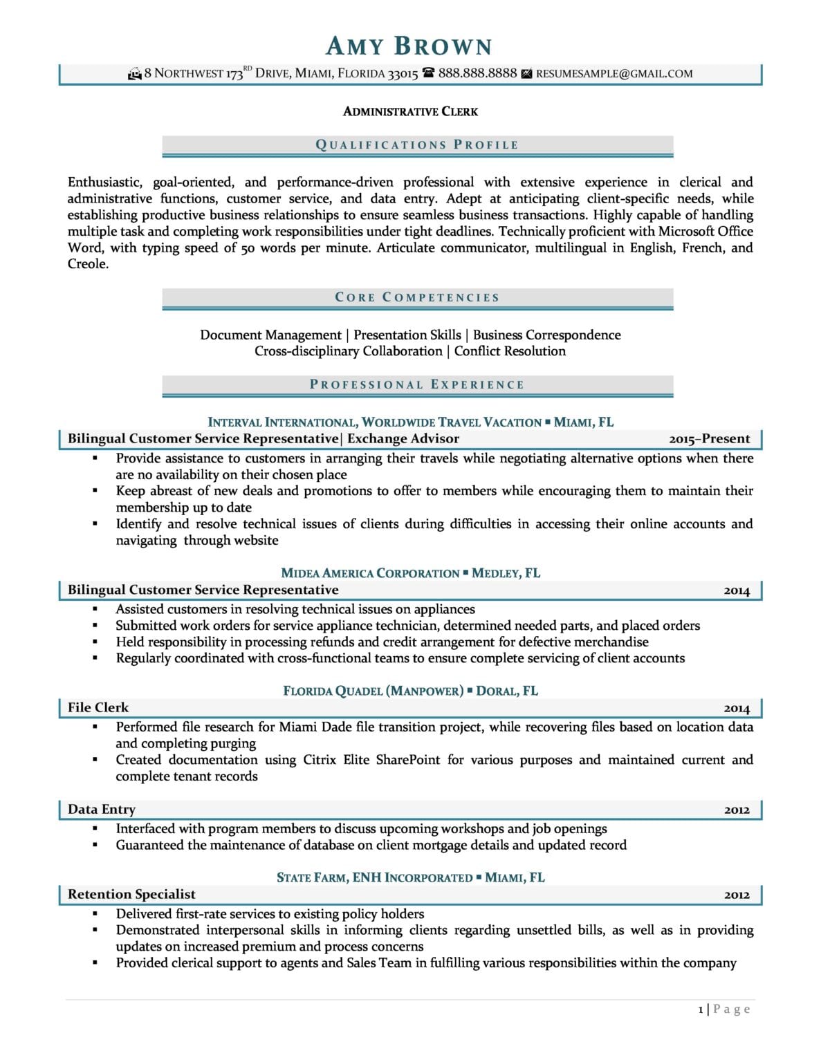 resume summary examples for administration