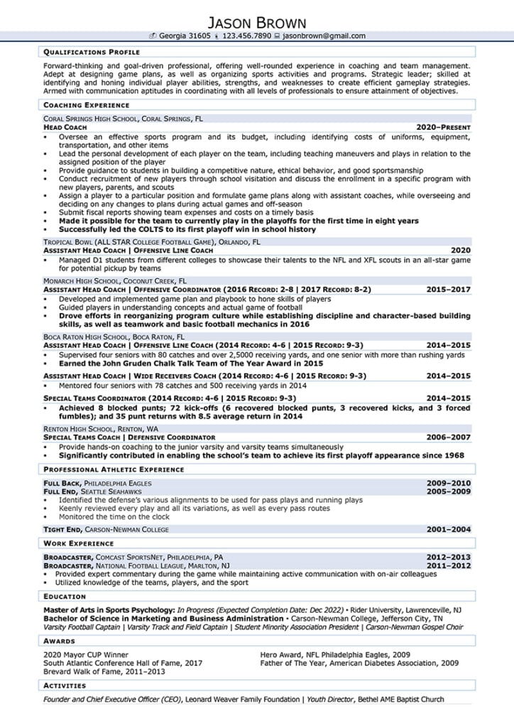 A Coach Resume Example Prepared By Resume Professional Writers 