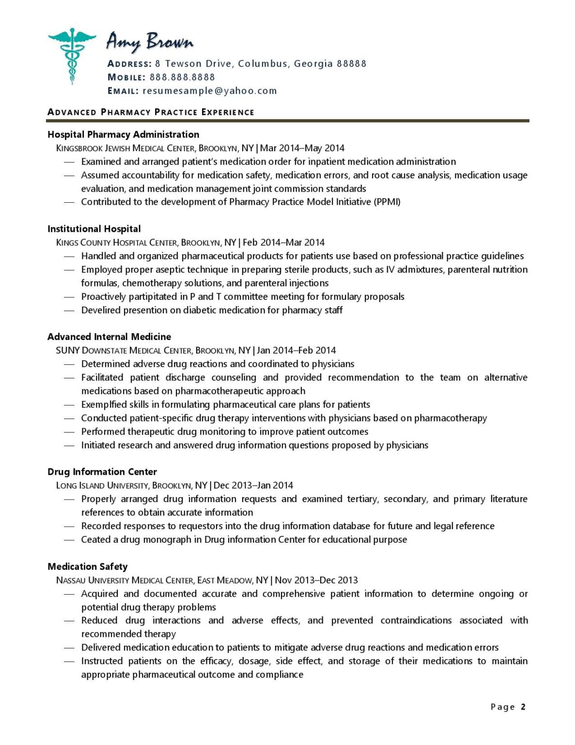 resume format in pharmacy