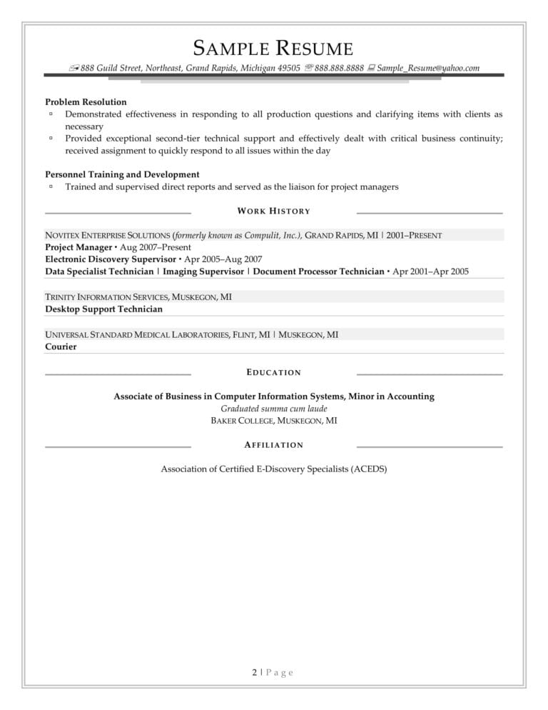 Functional Resume Format Example 2