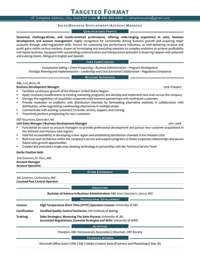 Rpw Targeted Resume Format Example 1
