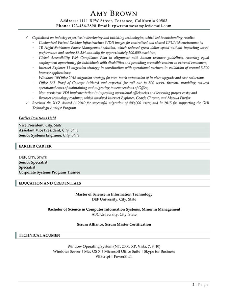 Earlier Career For It Manager Resume Example