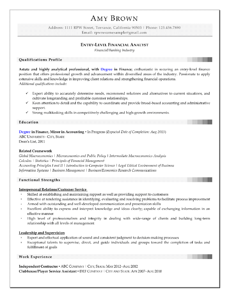 Entry Level Finance Resume
