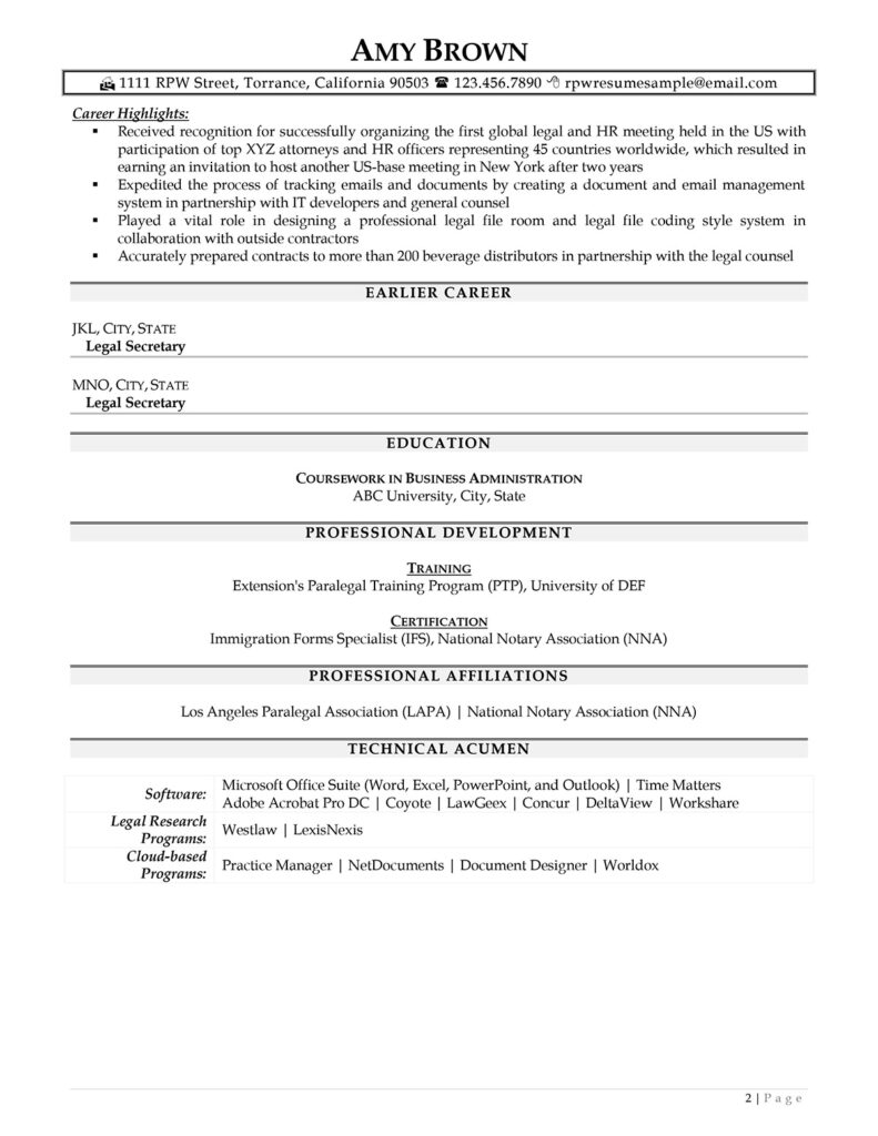 Paralegal Resume Example From Resume Professional Writers - Page 2