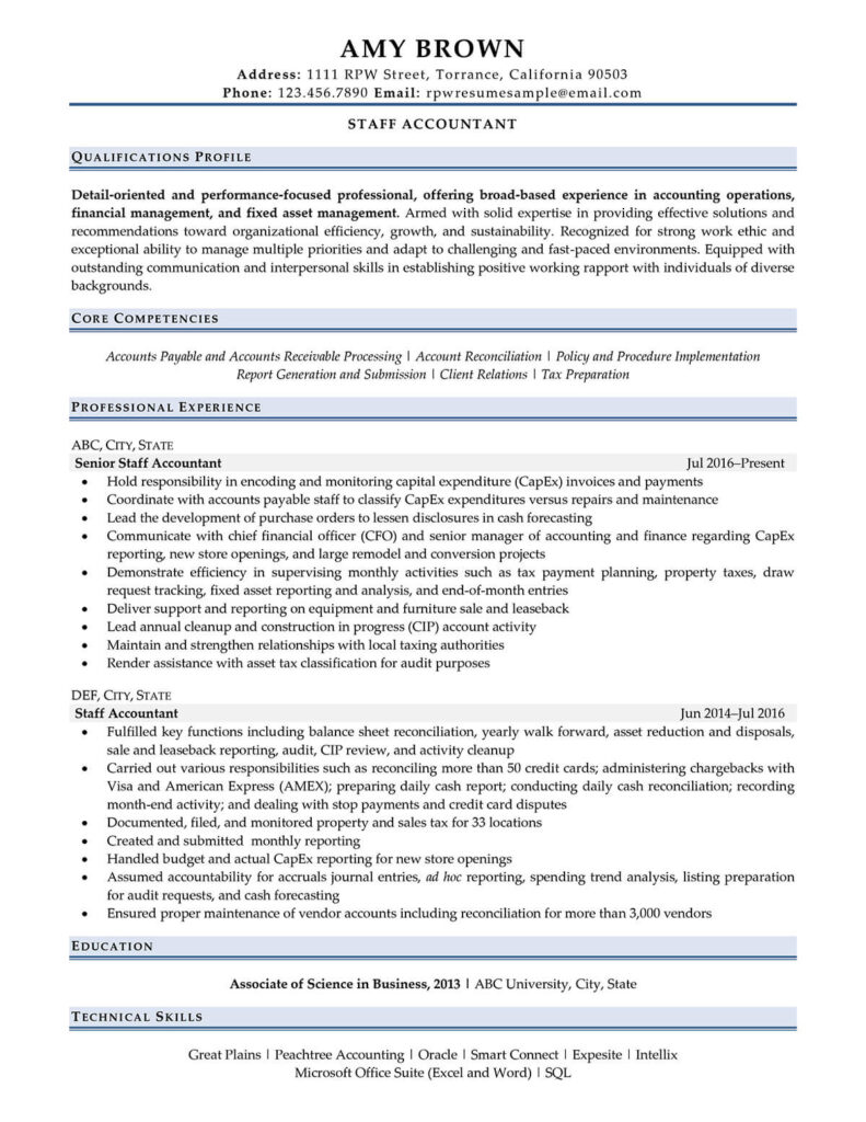 Staff Accountant Resume Example Prepared By Resume Professional Writers