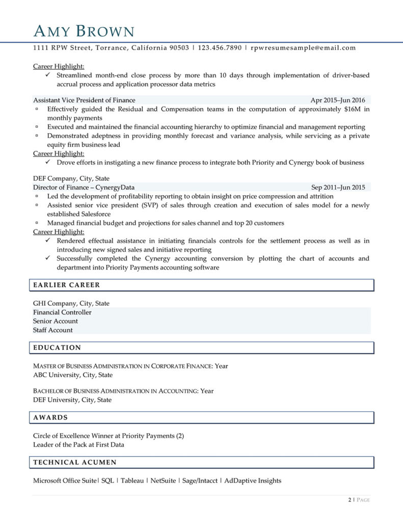 Page 2 Of Cfo Resume Example Prepared By Resume Professional Writers.
