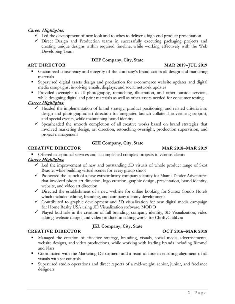 Page Two Of Ats Resume Example Prepared By Resume Professional Writers