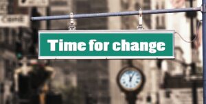 A street sign saying it's "time for change", relating to famous career changes