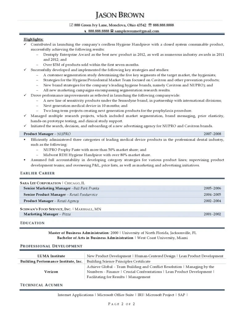 Marketing Director Resume Example Page Two