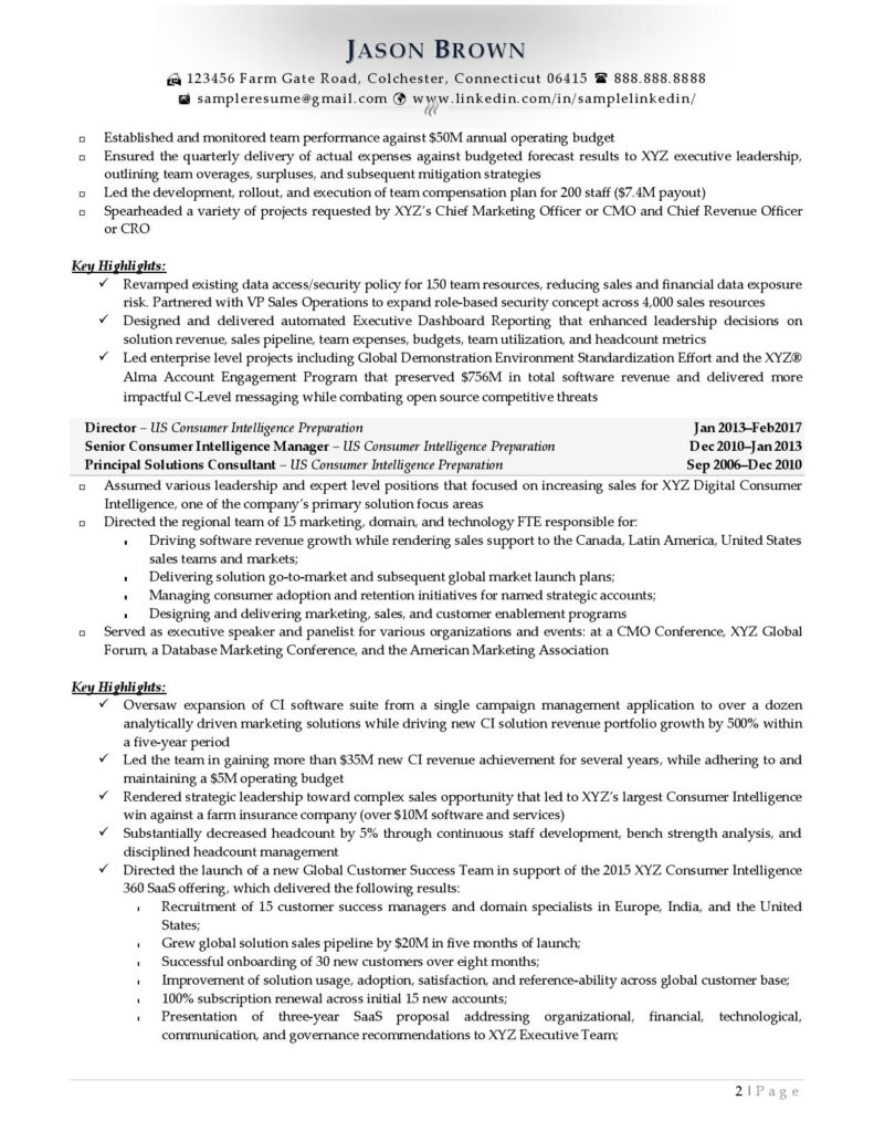 Page 2 Of A Senior Director Resume Example Prepared By Resume Professional Writers