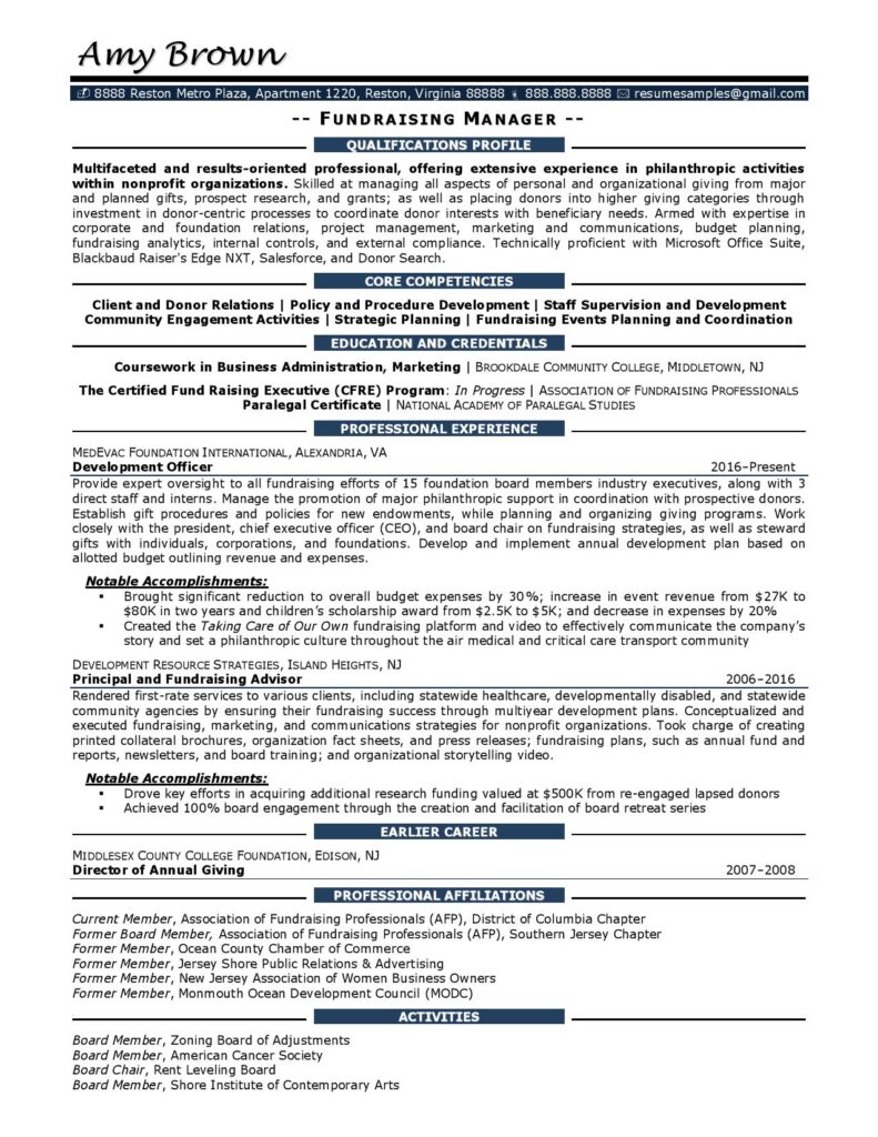 Fundraising Manager Resume Example Prepared By Resume Professional Writers