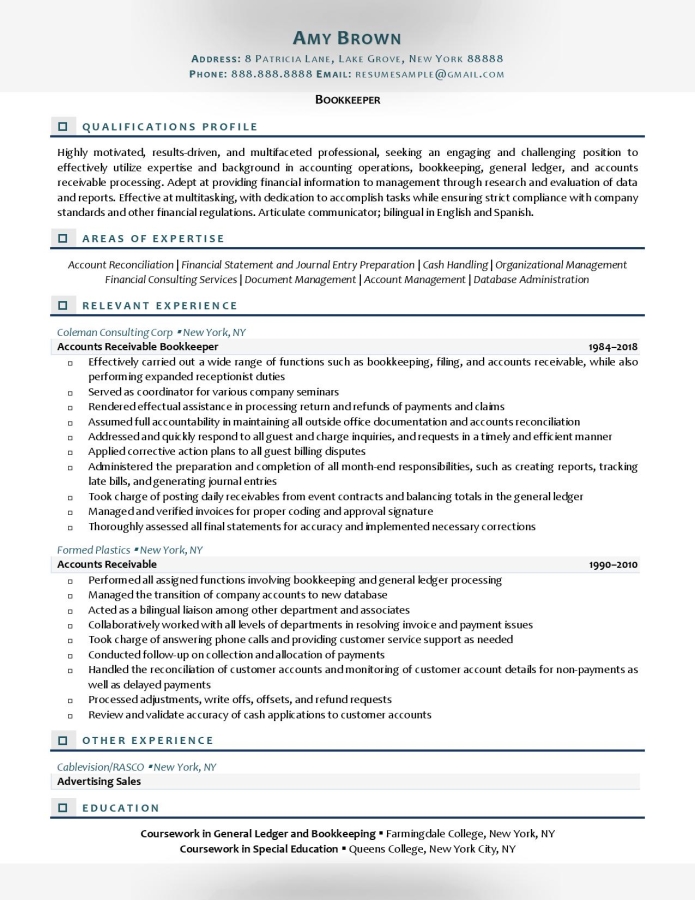 Bookkeeper Resume Examples | Resume Professional Writers