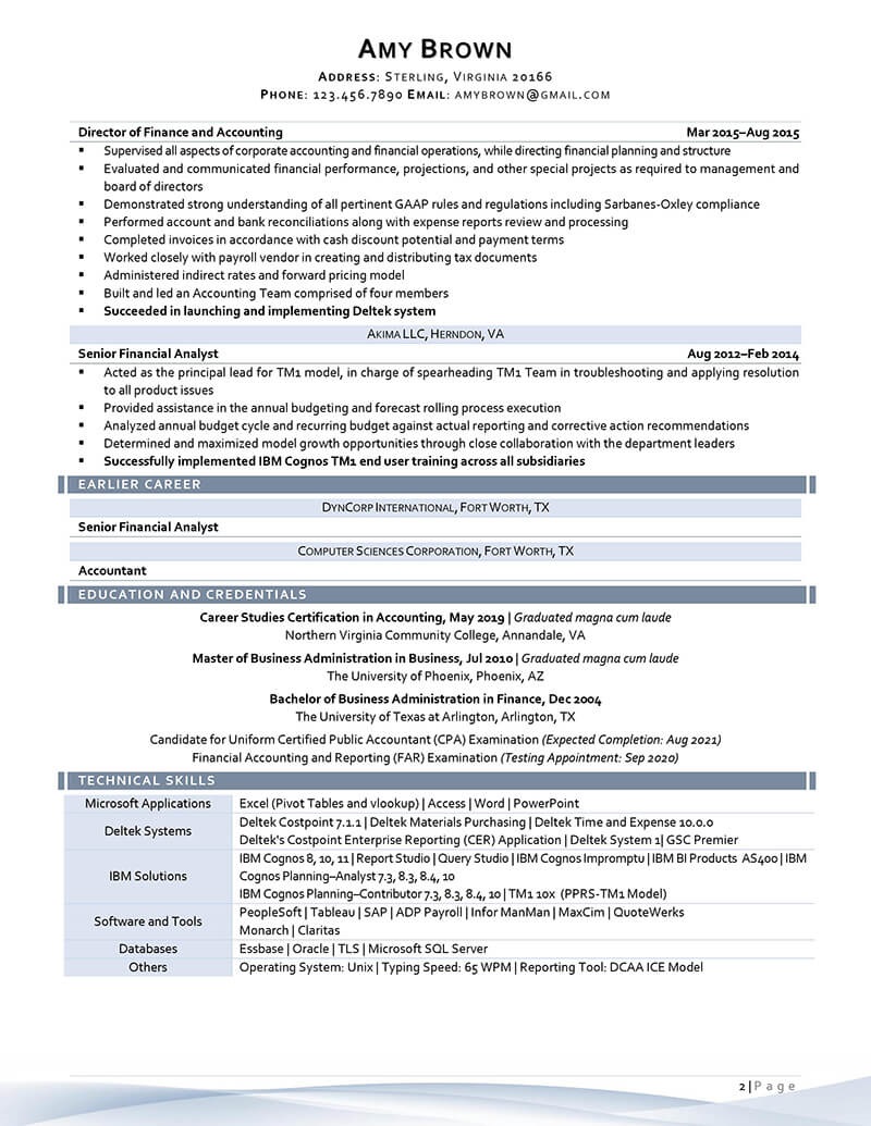Chief Accounting Officer Resume Example Page Two