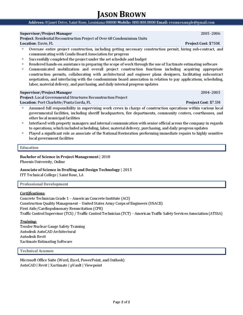 Page 2 Of A Civil Engineer Resume Example Prepared By Resume Professional Writers
