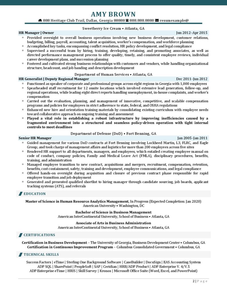 Page 2 Of A Human Resources Generalist Resume Example Prepared By Resume Professional Writers 