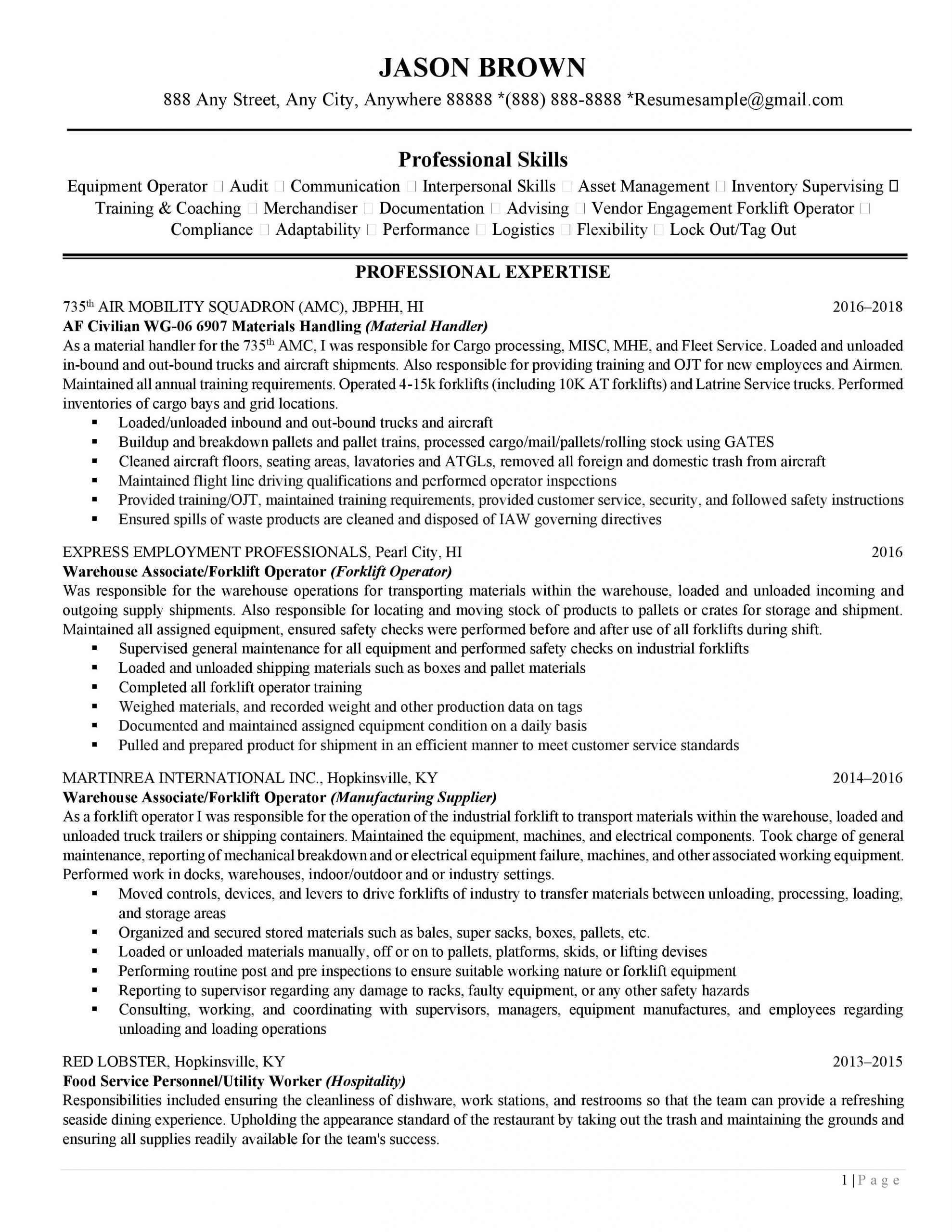 How To Write A Narrative Resume: Page 1 Of A Traditional Resume Example