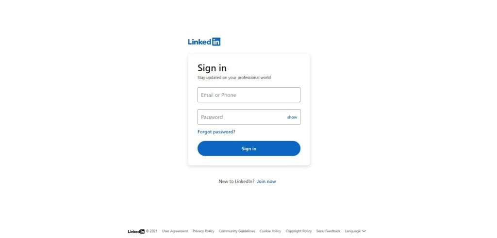 Screenshot Of Linkedin's Sign In Page