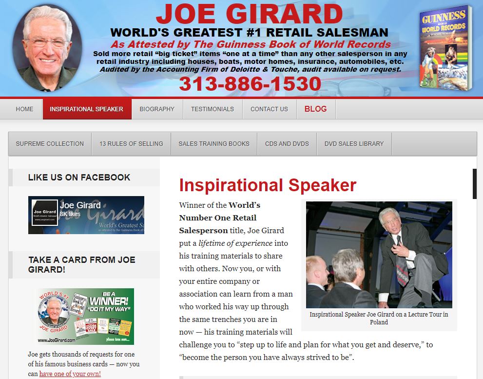 About Me Examples: Joe Girard's About Page