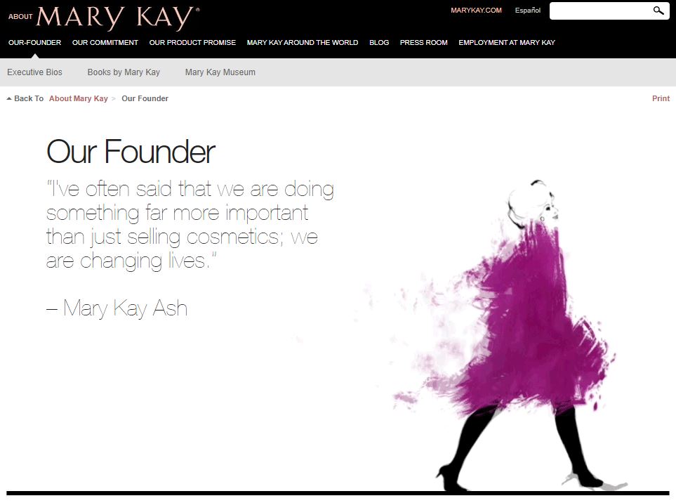 About Me Examples: Mary Kay Ash's About Page