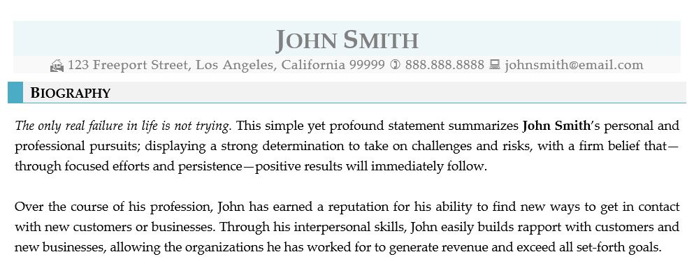 A Sample Professional Bio Written By Rpw For John Smith