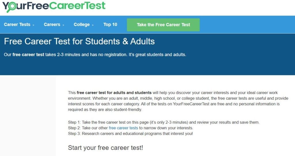 Your Free Career Test Page