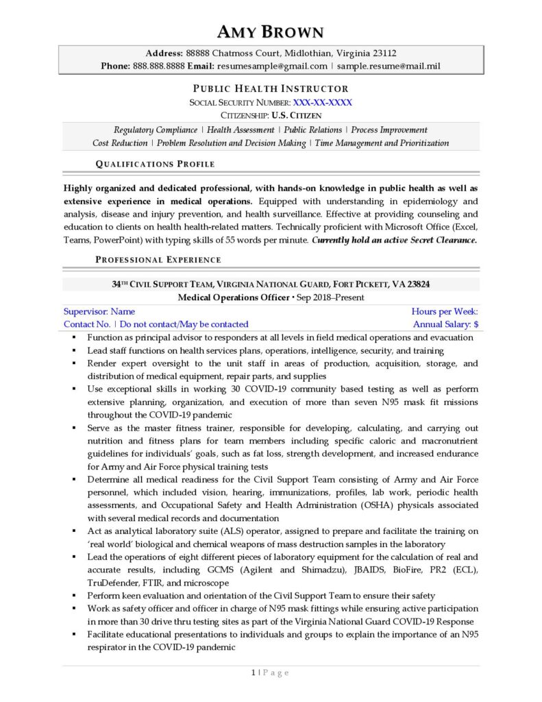 Federal Resume Sample For Healthcare Page 1