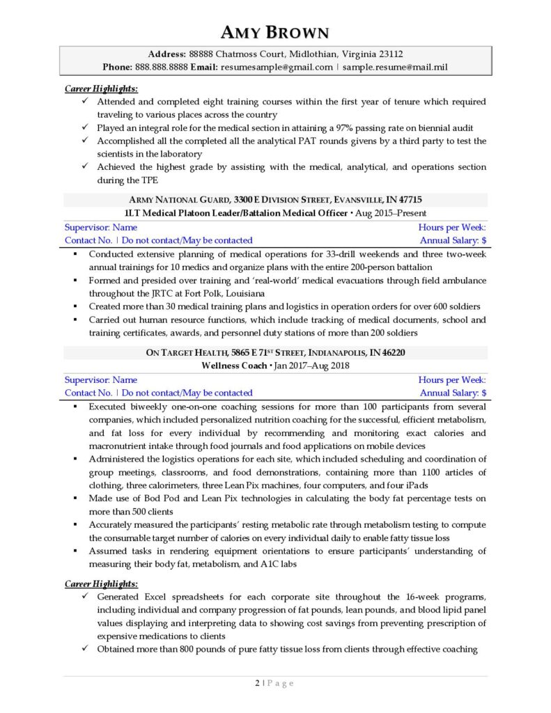 Federal Resume Sample For Healthcare Page 2