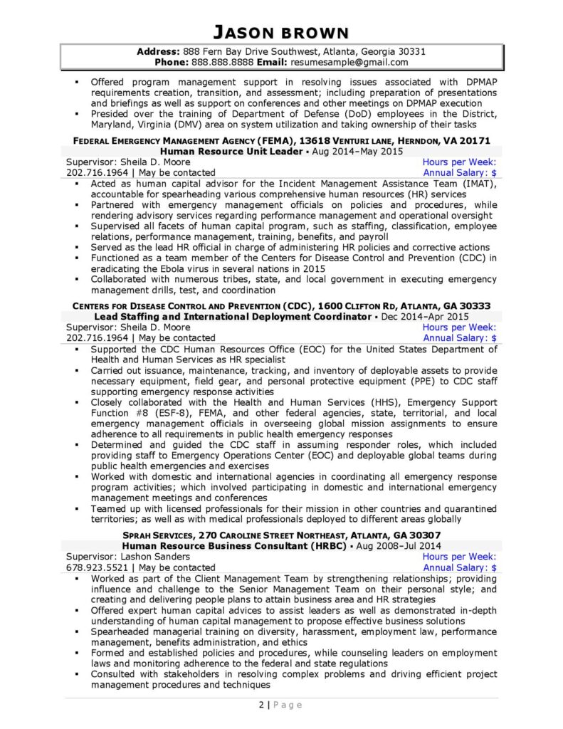 Federal Resume Sample For Human Resources Page 2