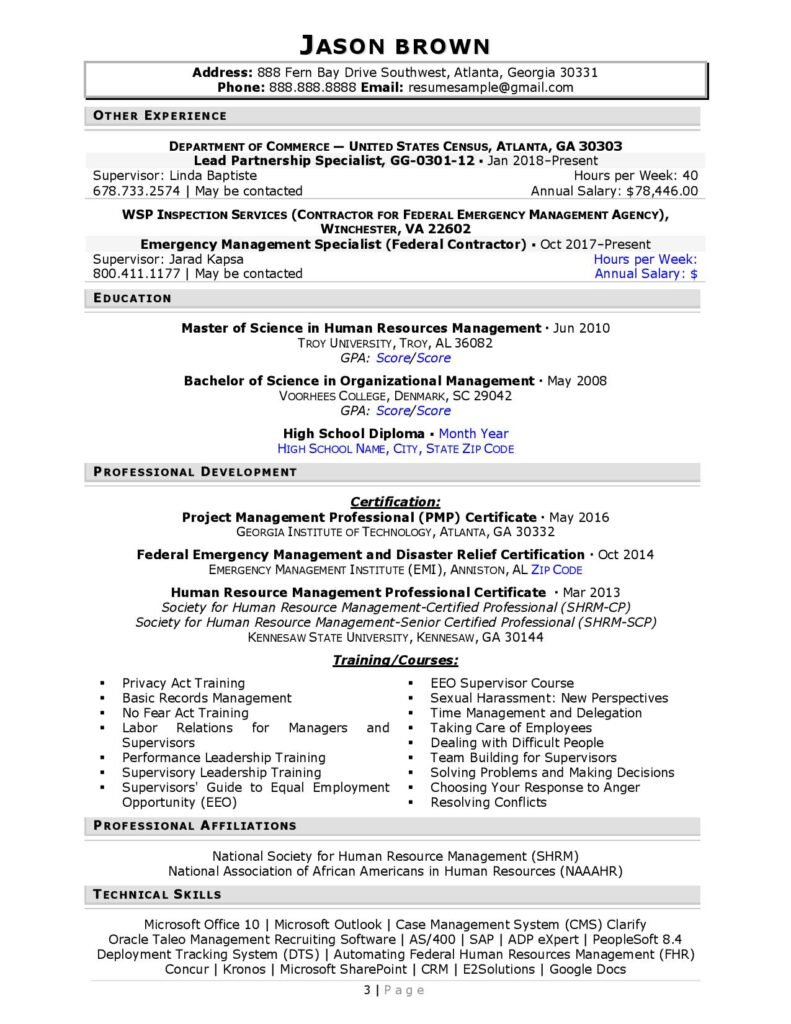 Federal Resume Sample For Human Resources Page 3