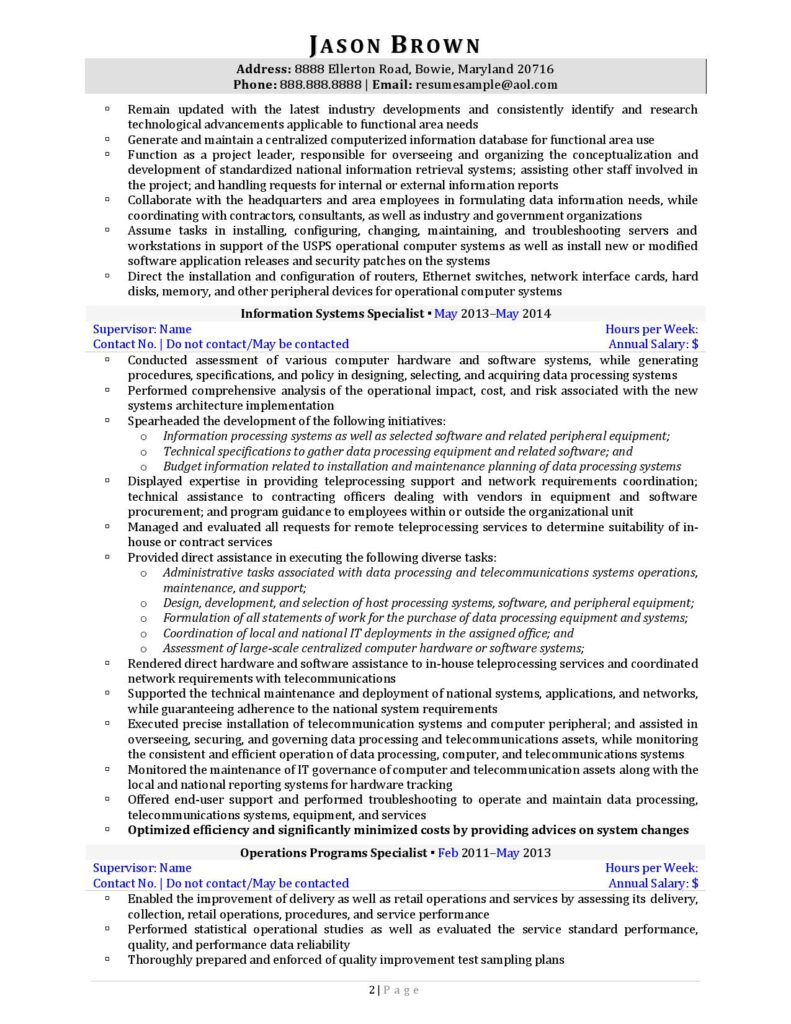 Federal Resume Sample For Information Technology Page 2
