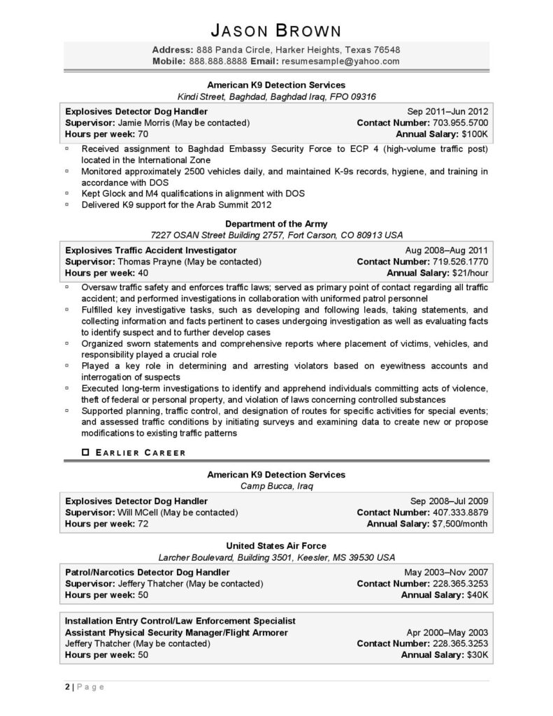 Federal Resume Sample For Military Page 2