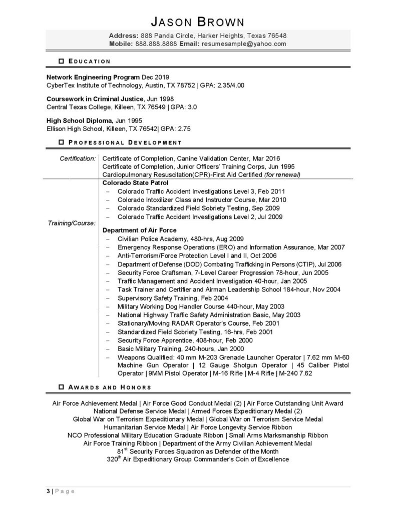 Federal Resume Sample For Military Page 3