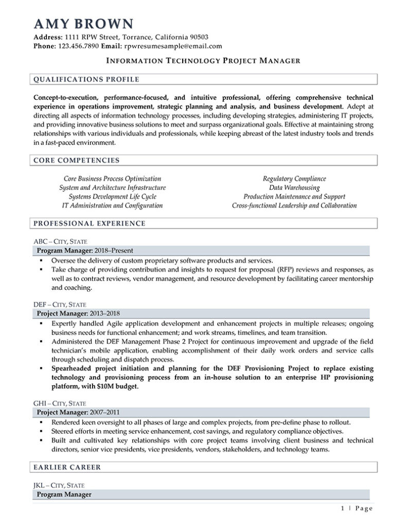 It Project Manager Resume Example Page 1