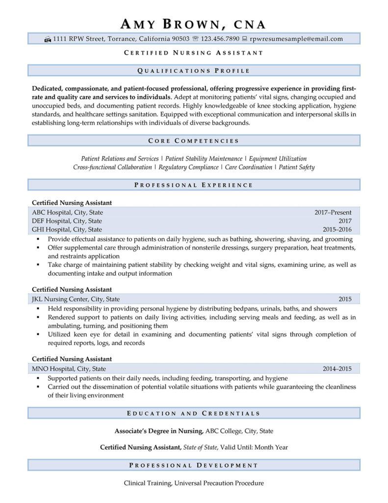 Cna Resume Prepared By Resume Professional Writers