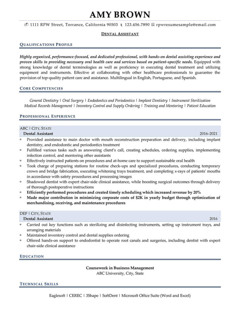 Dental Assistant Resume Sample Prepared By Resume Professional Writers