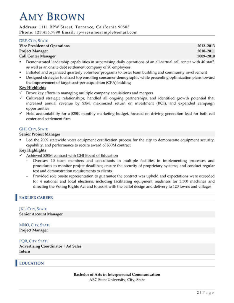 Coo Resume Example Page 2