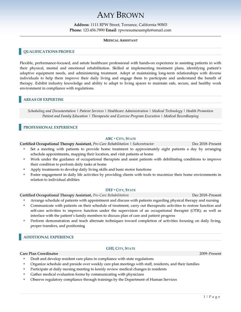 Page One Of Medical Assistant Resume Example Prepared By Resume Professional Writers
