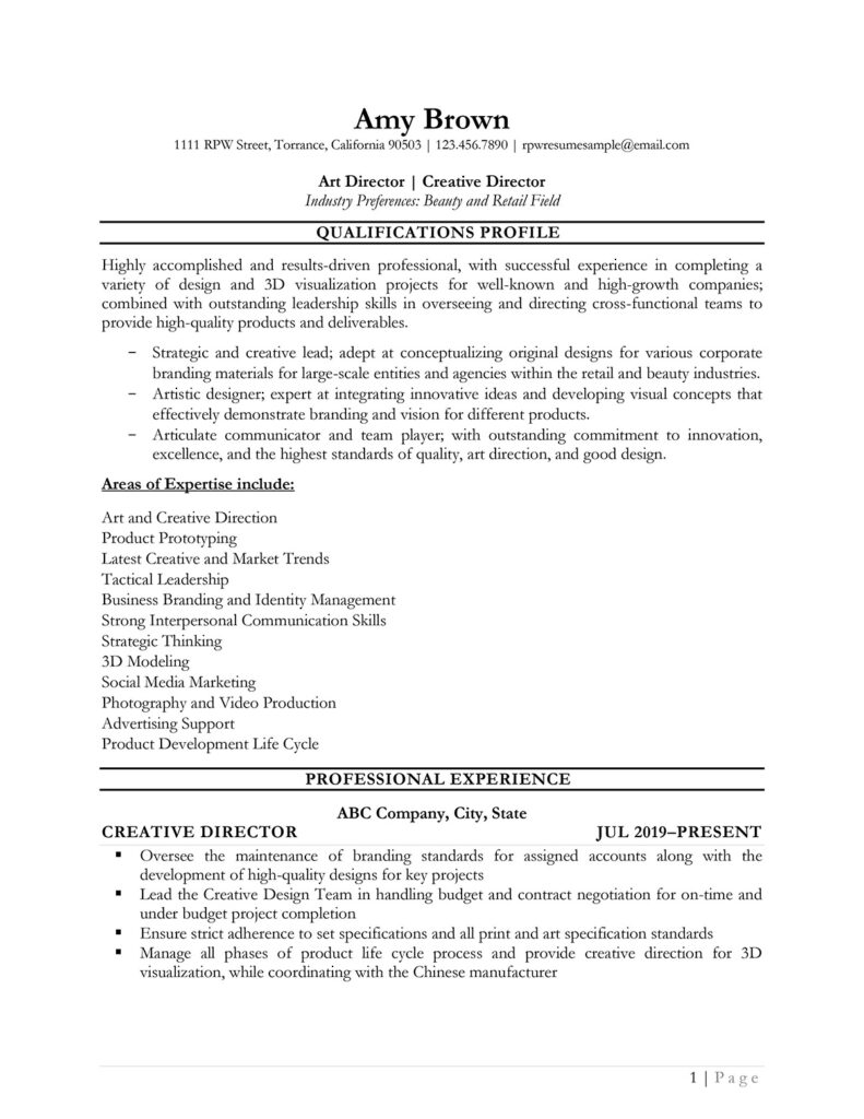 Page One Of Ats Resume Example Prepared By Resume Professional Writers