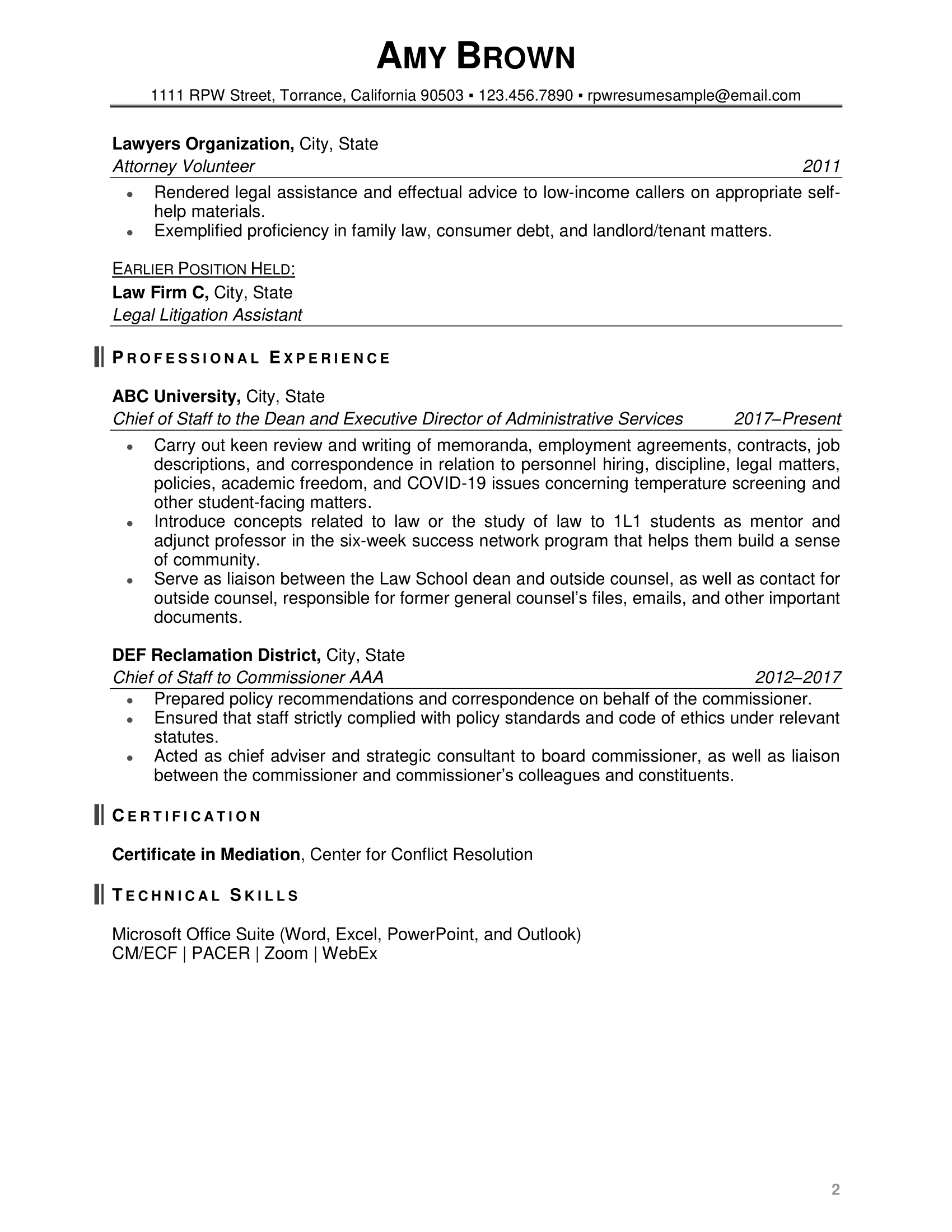 Resume Professional Writers Legal Resume Example Page Two