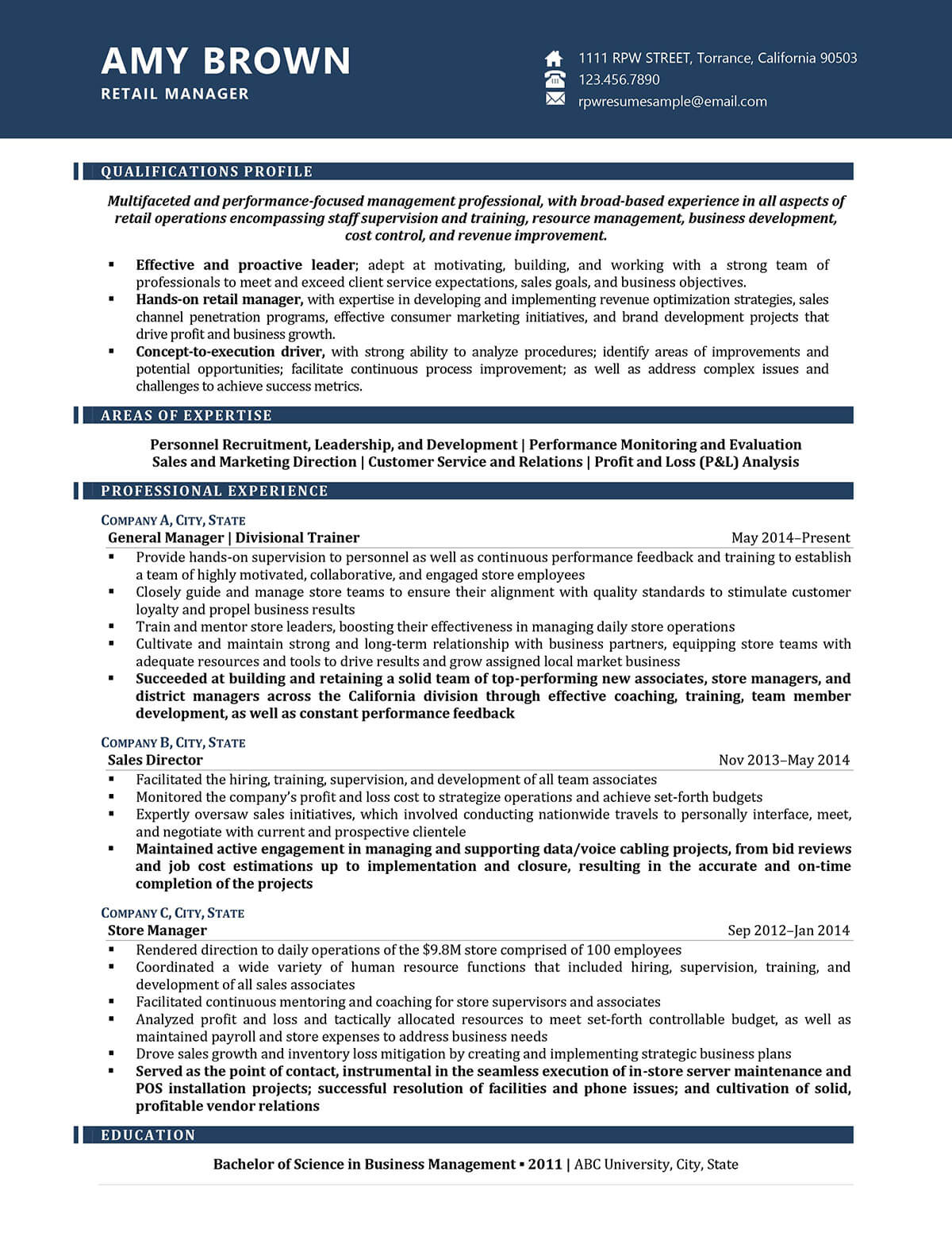Resume Professional Writers Retail Manager Resume Example