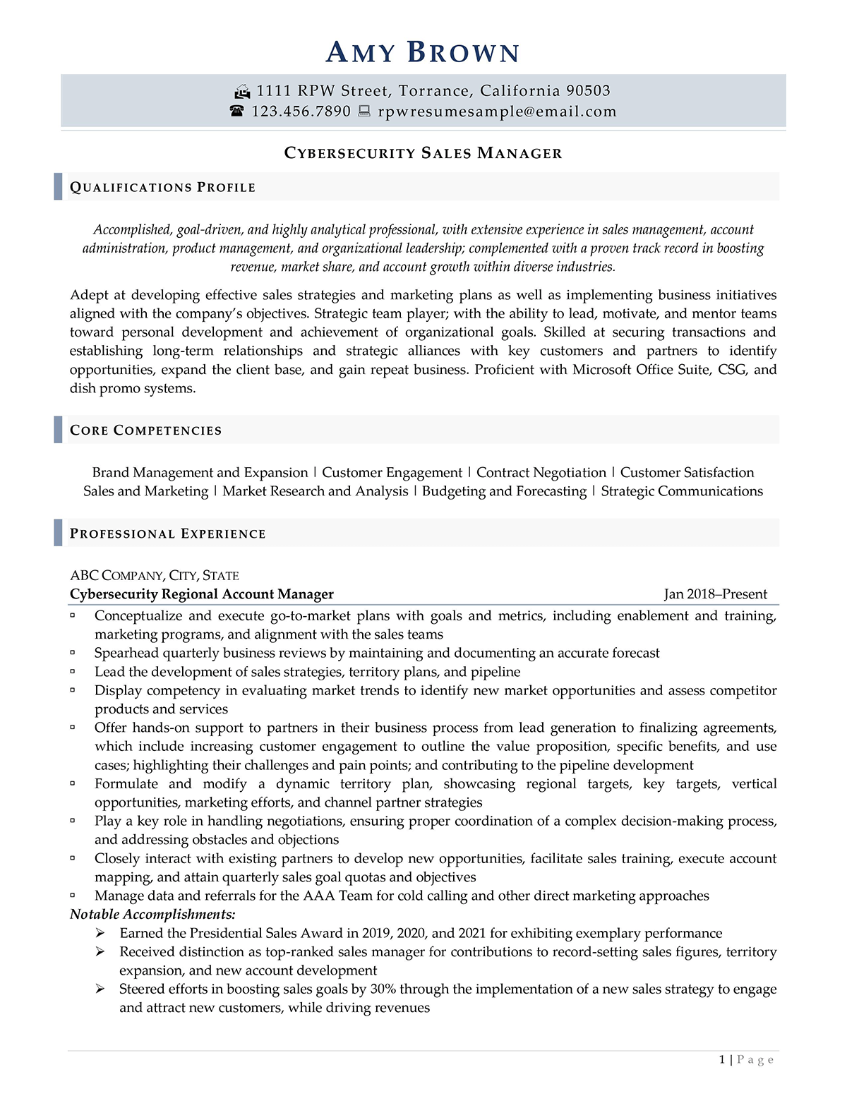 Resume Professional Writers Sales Resume Example Page One