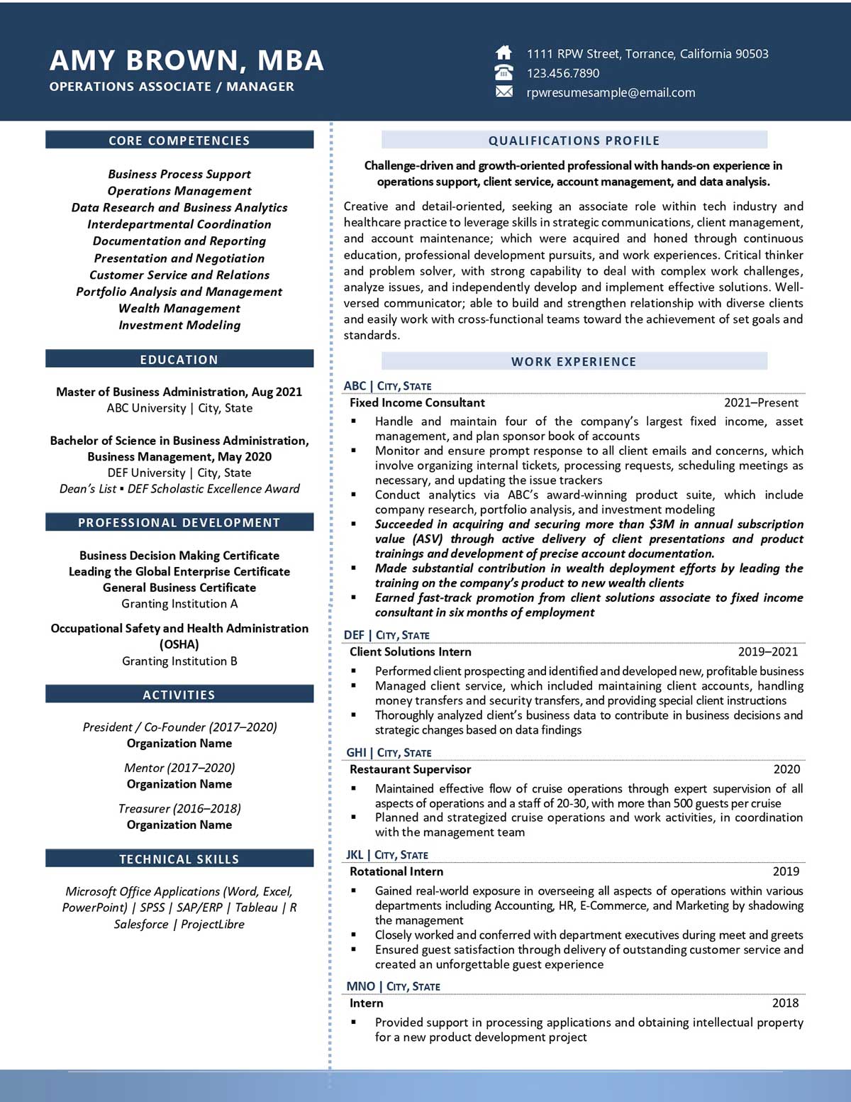 Resume Professional Writers' Operations Manager Resume Example