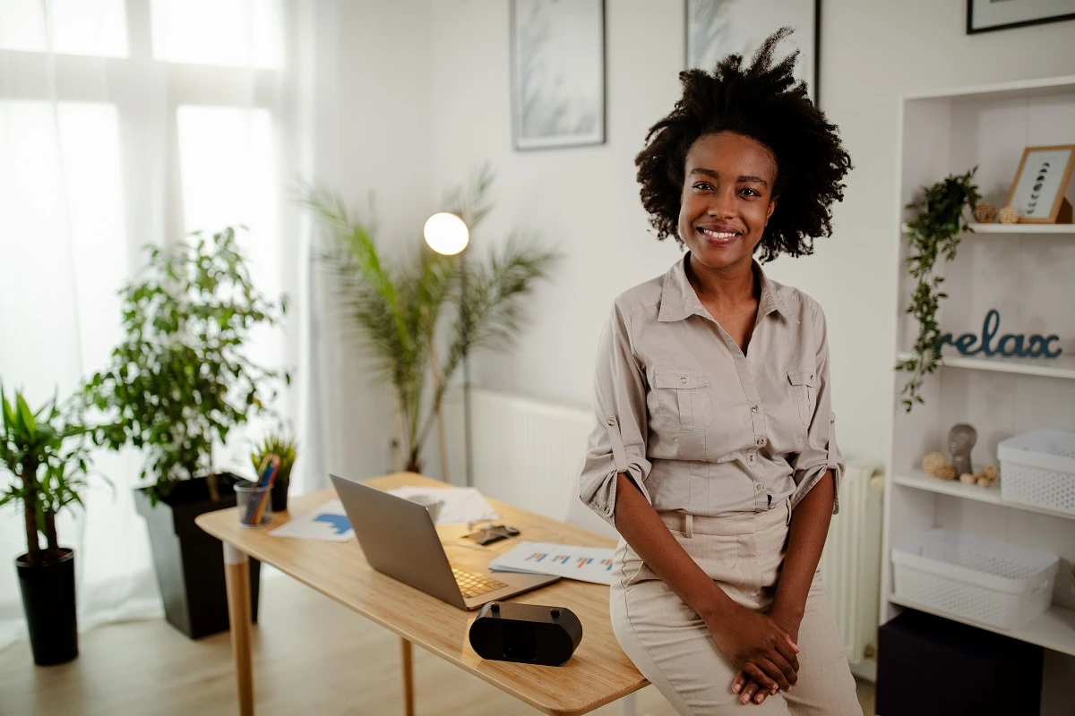 portrait of pretty cheerful accountant