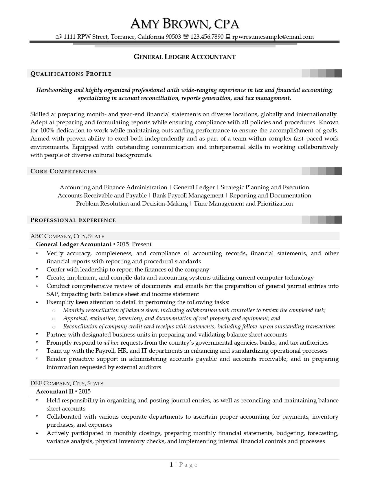 Resume Professional Writers Accounting Resume Example Page 1